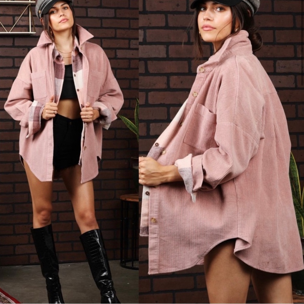 Rose pink corduroy shacket